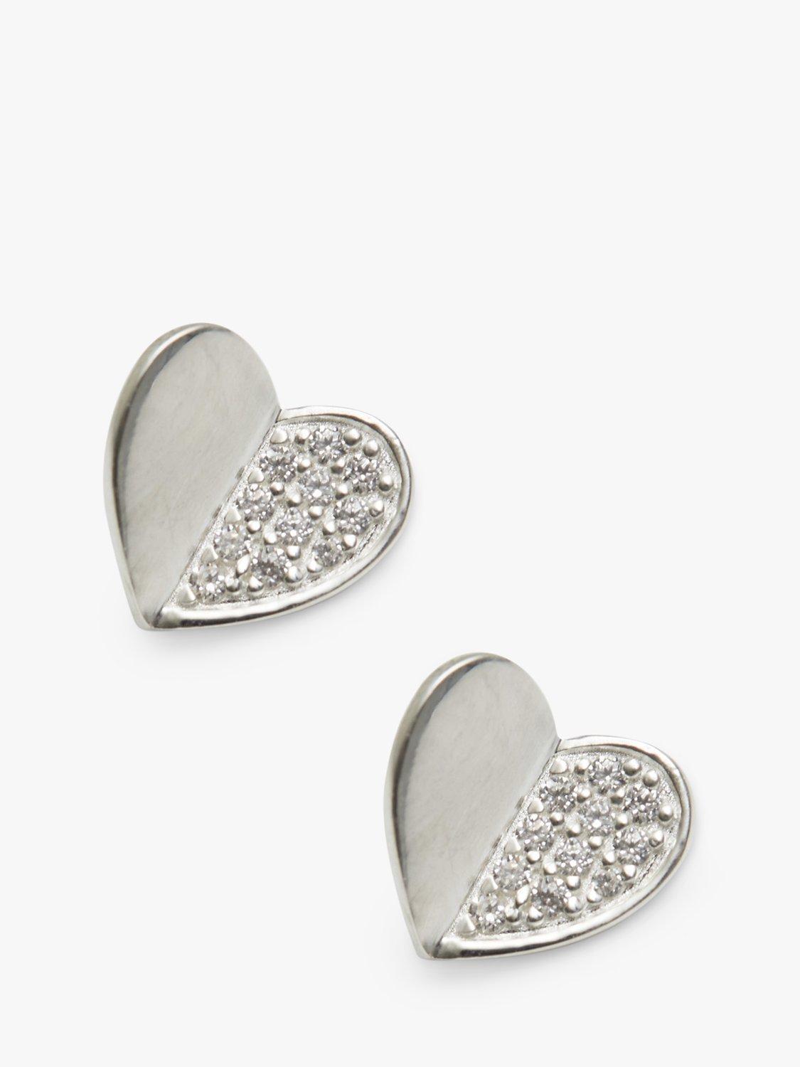 Product image 1 of 3, which shows Simply Silver Mini Heart Cubic Zirconia Pave Stud Earrings, Silver