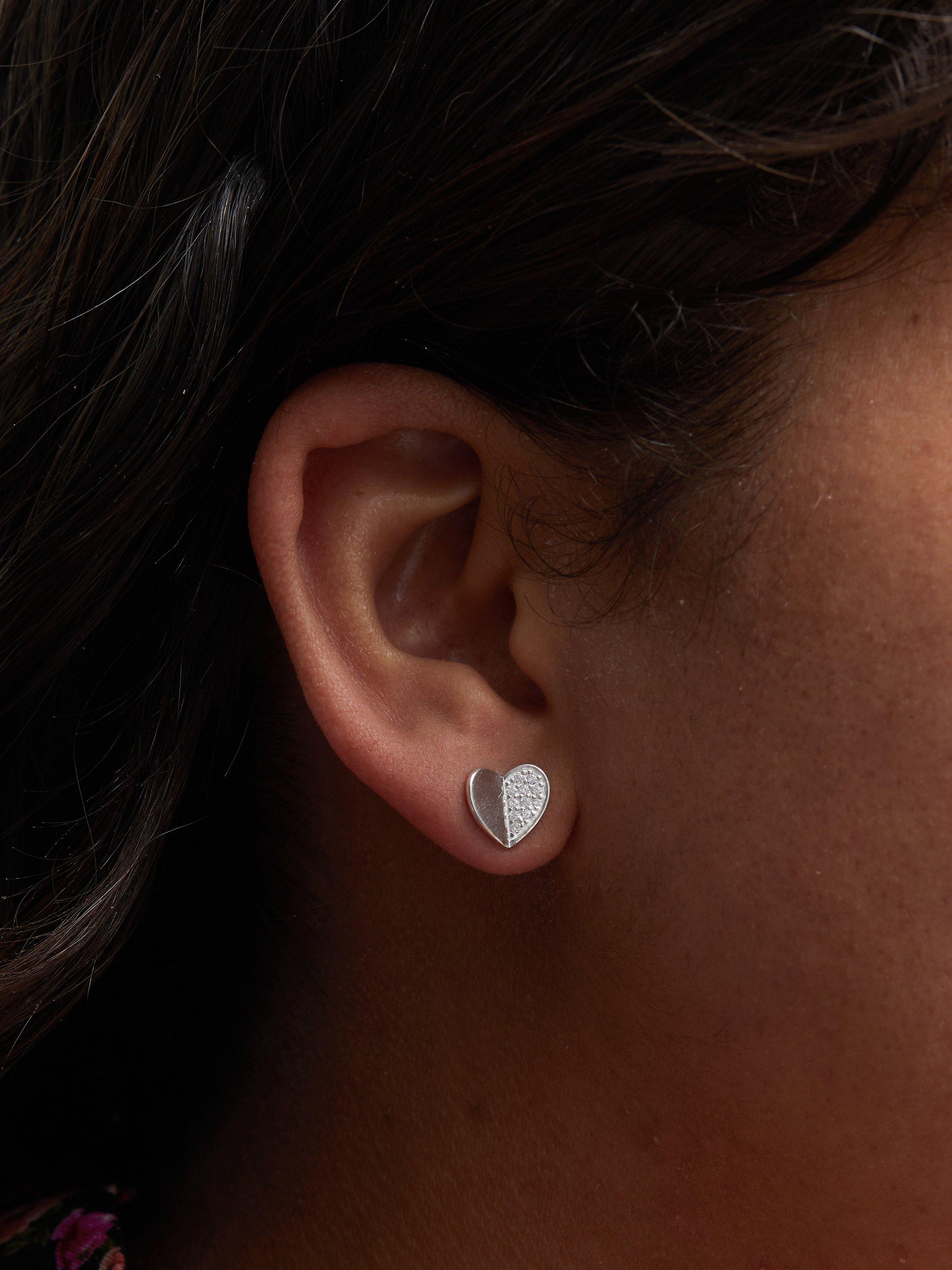 Product image 2 of 3, which shows Simply Silver Mini Heart Cubic Zirconia Pave Stud Earrings, Silver