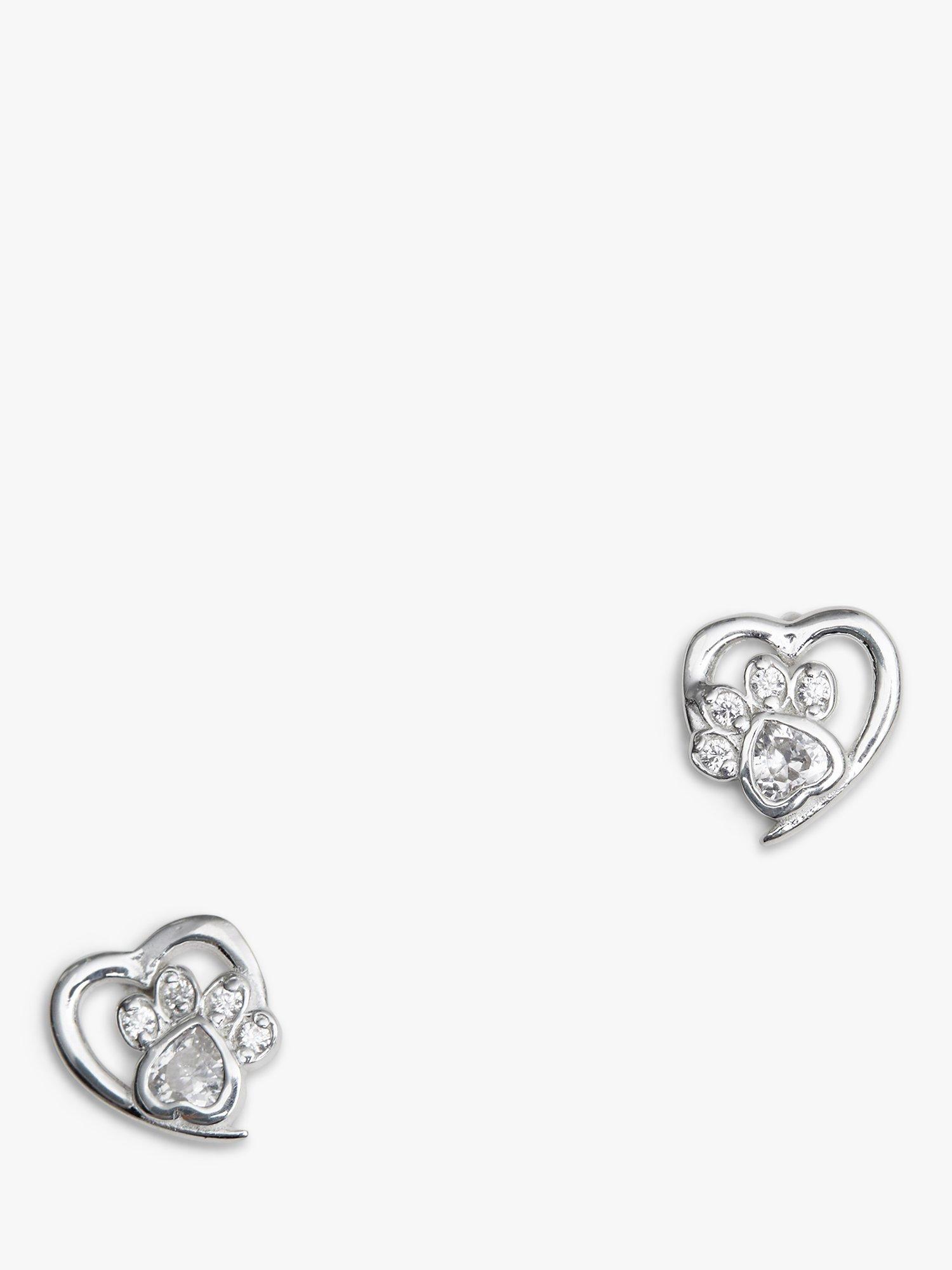Product image 1 of 2, which shows Simply Silver Paw Print And Heart Earrings, Silver