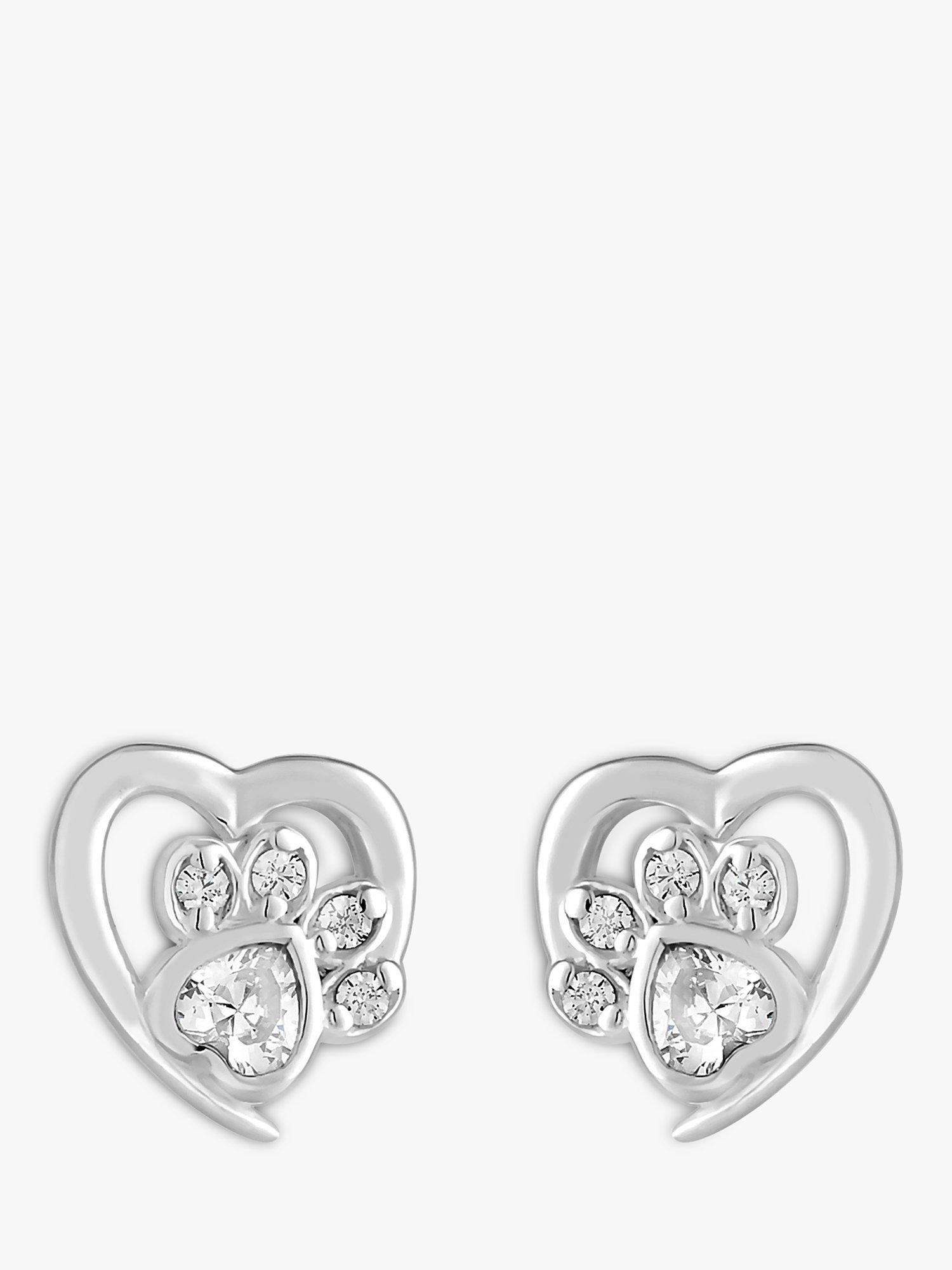Product image 2 of 2, which shows Simply Silver Paw Print And Heart Earrings, Silver