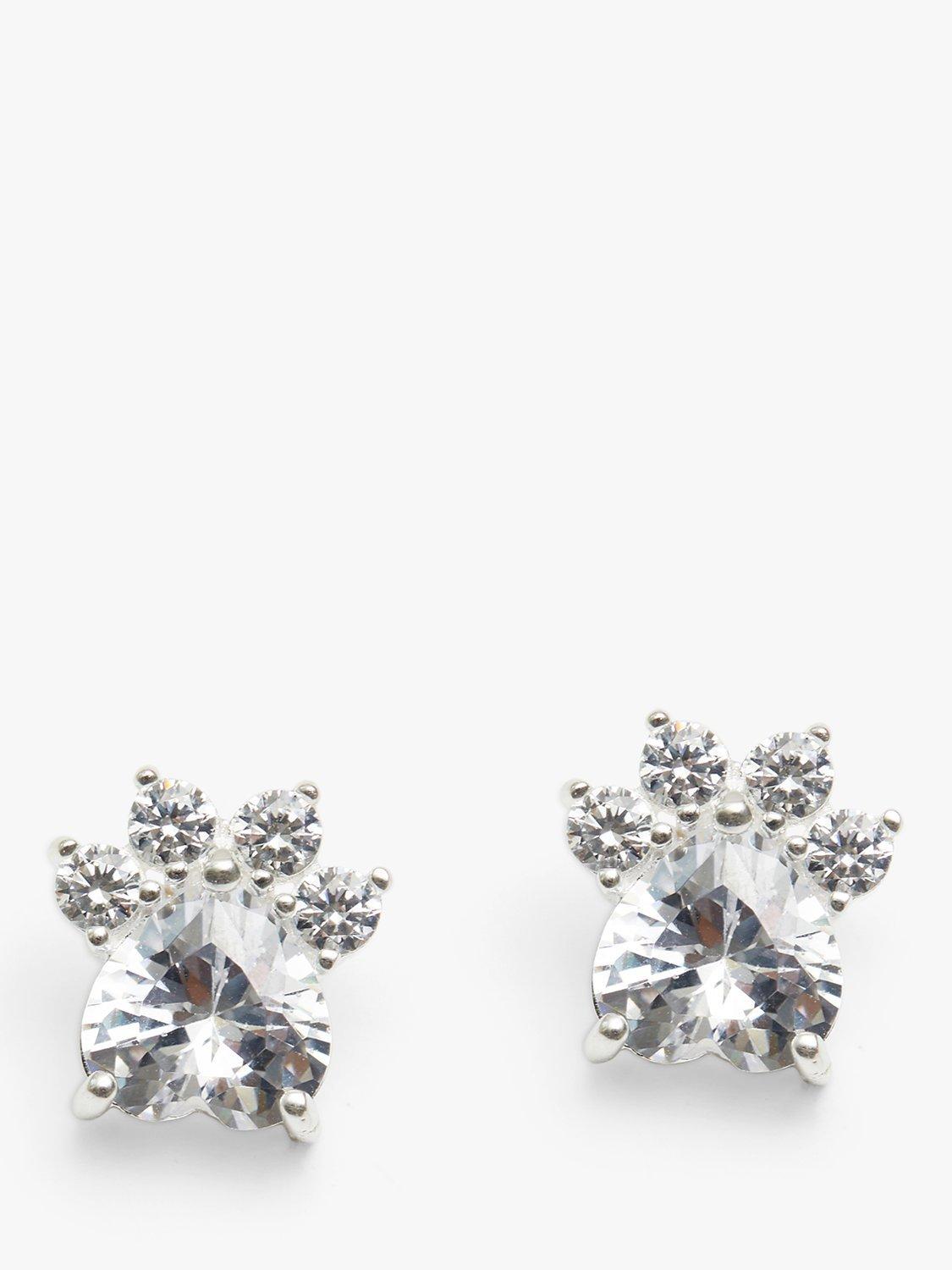 Product image 1 of 3, which shows Simply Silver Paw Cubic Zirconia Stud Earrings, Silver