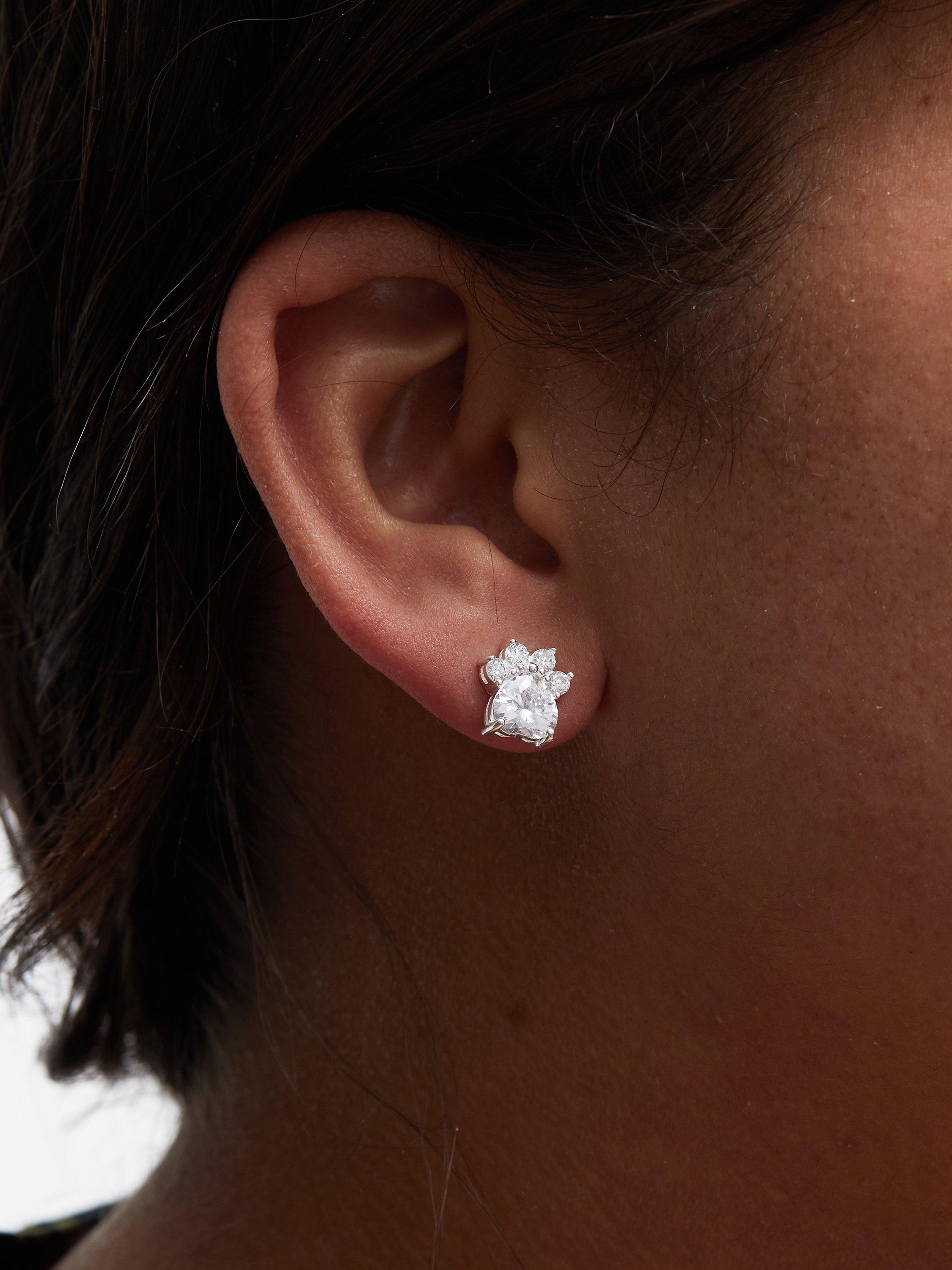 Product image 2 of 3, which shows Simply Silver Paw Cubic Zirconia Stud Earrings, Silver
