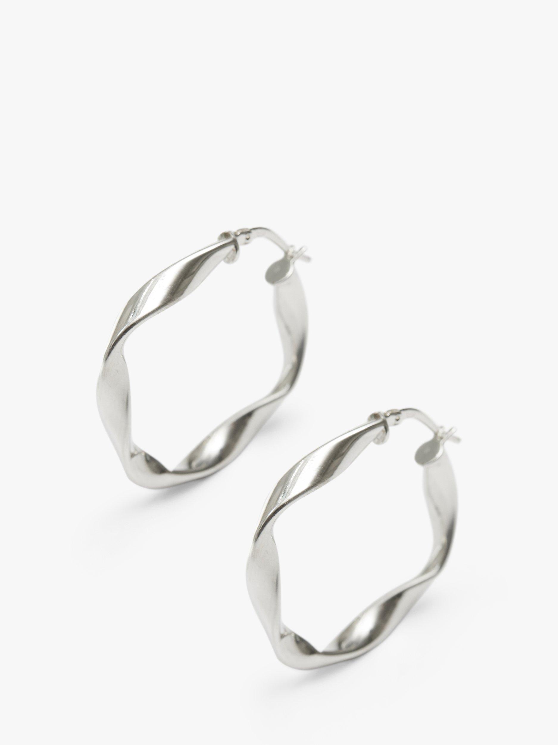 Product image 1 of 3, which shows Simply Silver Square Twist Hoop Earrings, Silver