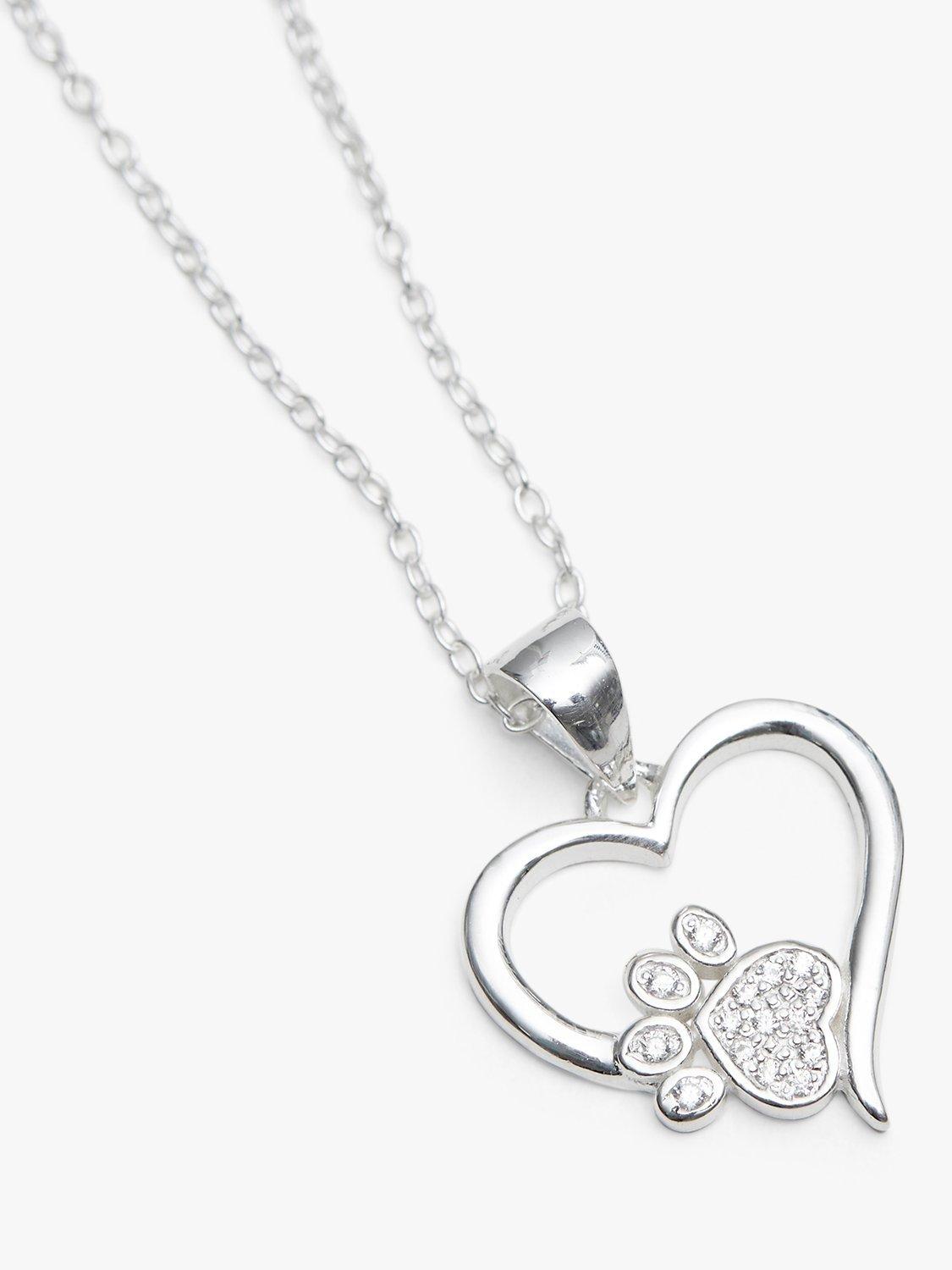 Product image 1 of 2, which shows Simply Silver Paw Print And Heart Pendant Necklace, Silver