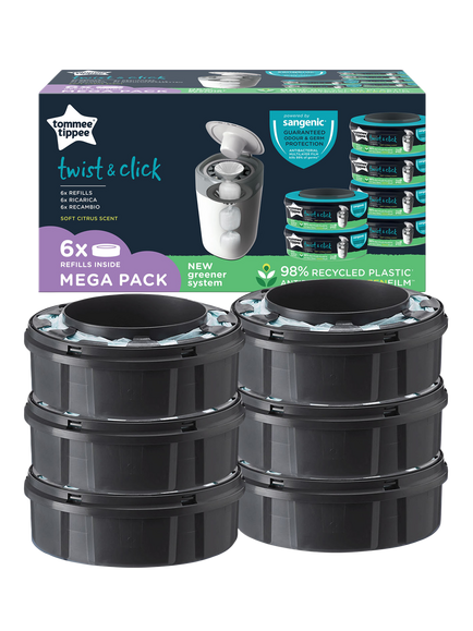 Tommee Tippee Twist & Click Nappy Bin Refills, Pack of 6, 0