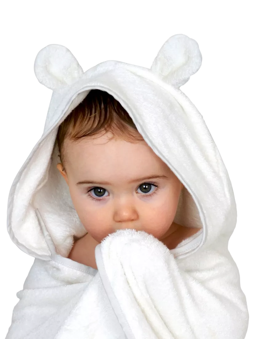 Shnuggle Baby Wearable Hooded Bath Towel, White