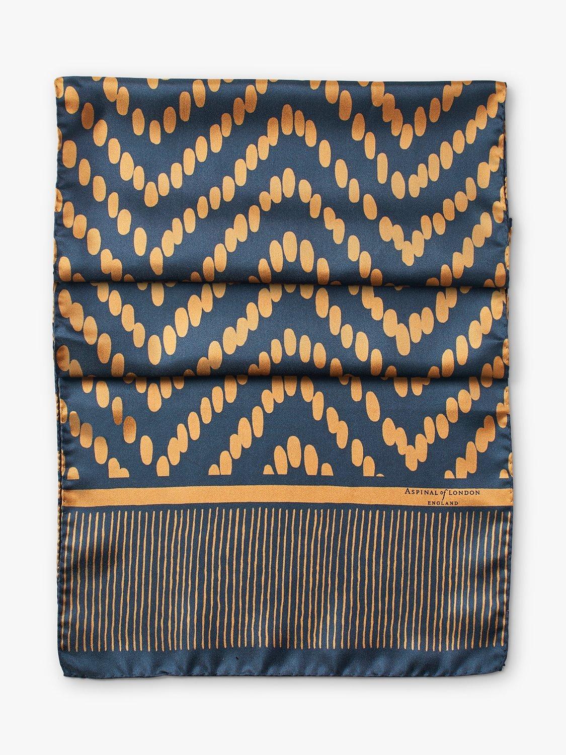 Aspinal of London Chevron Silk Scarf, Navy/Yellow