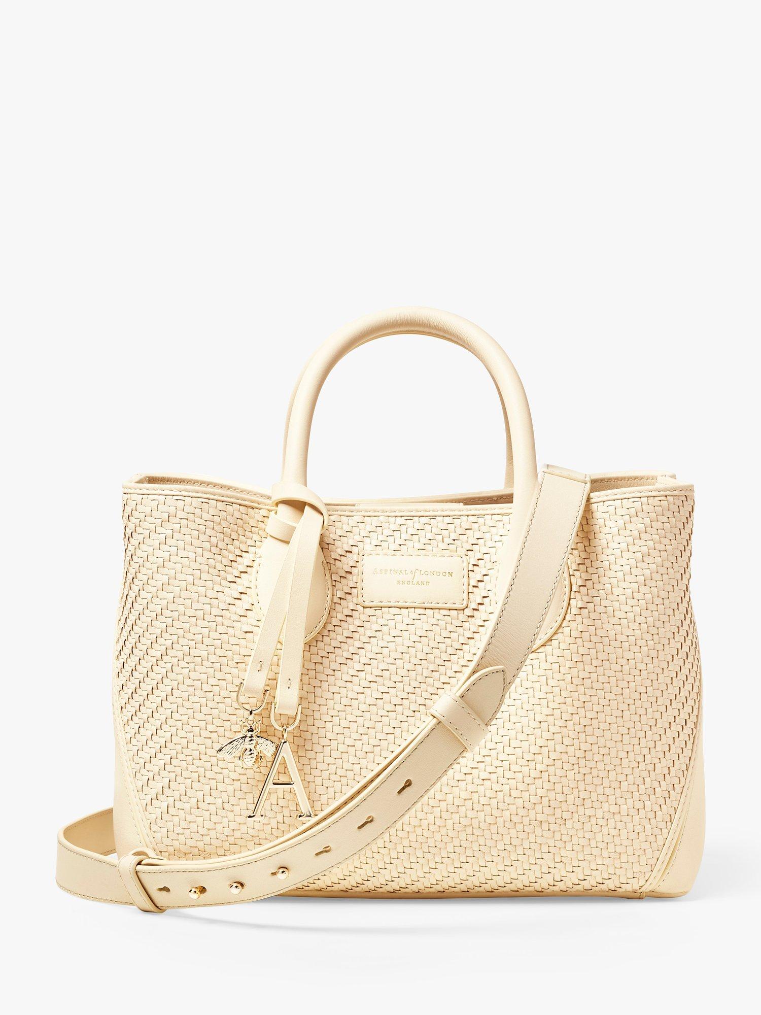 Aspinal of London London Diagonal Plain Weave Leather Midi Tote Bag, Ivory