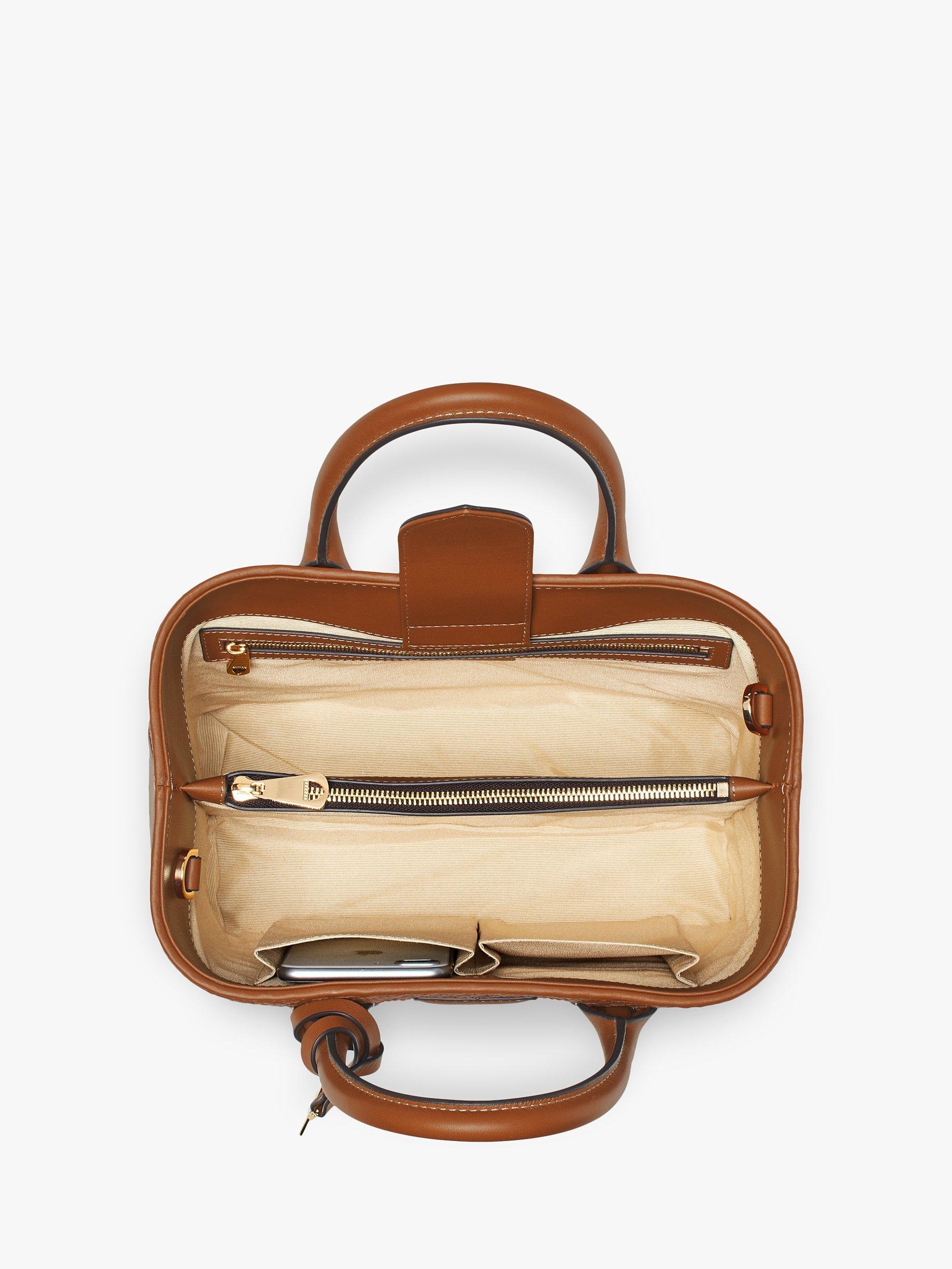 Product image 3 of 5, which shows Aspinal of London London Midi Diagonal Plain Weave Leather Tote Bag, Tan