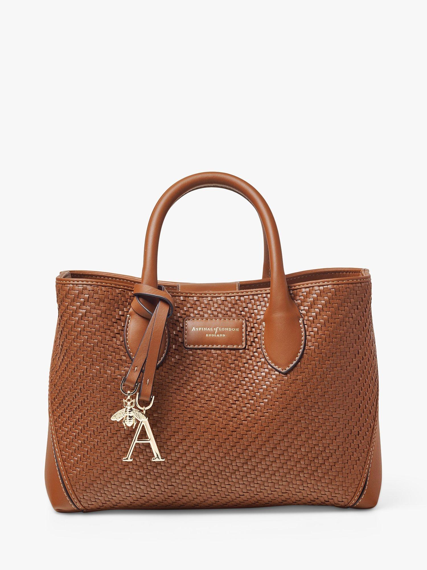 Product image 4 of 5, which shows Aspinal of London London Midi Diagonal Plain Weave Leather Tote Bag, Tan