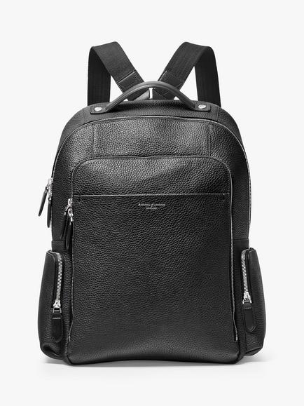 Aspinal of London Reporter Zip Pebble Leather Backpack, Black