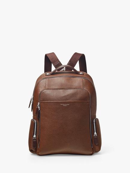 Aspinal of London Reporter Zip Pebble Leather Backpack, Tobacco