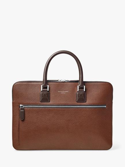 Aspinal of London Connaught Folio Pebble Leather Document Case, Tobacco