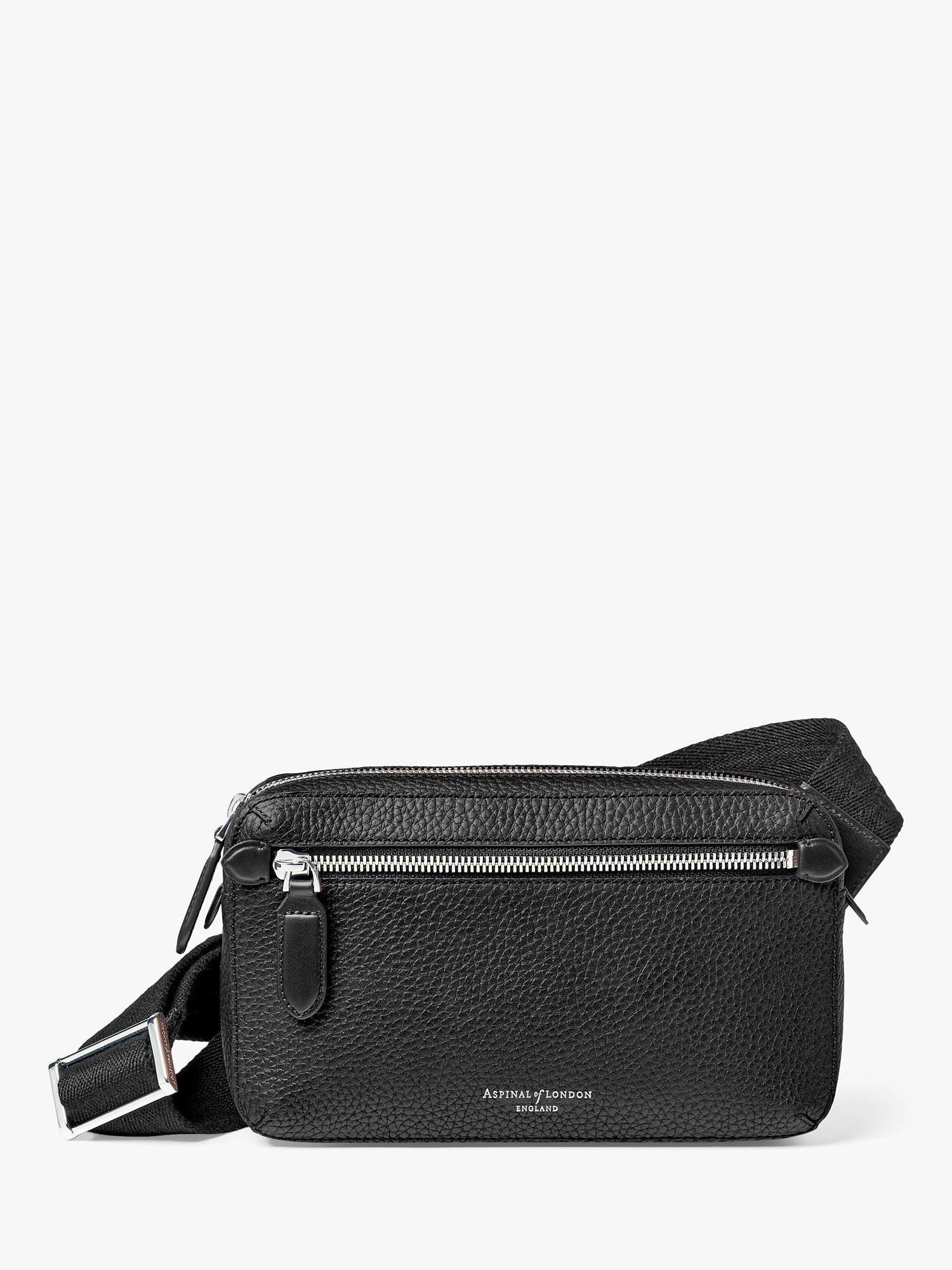 Product image 1 of 5, which shows Aspinal of London Compact Pebble Leather Reporter Bag, Black