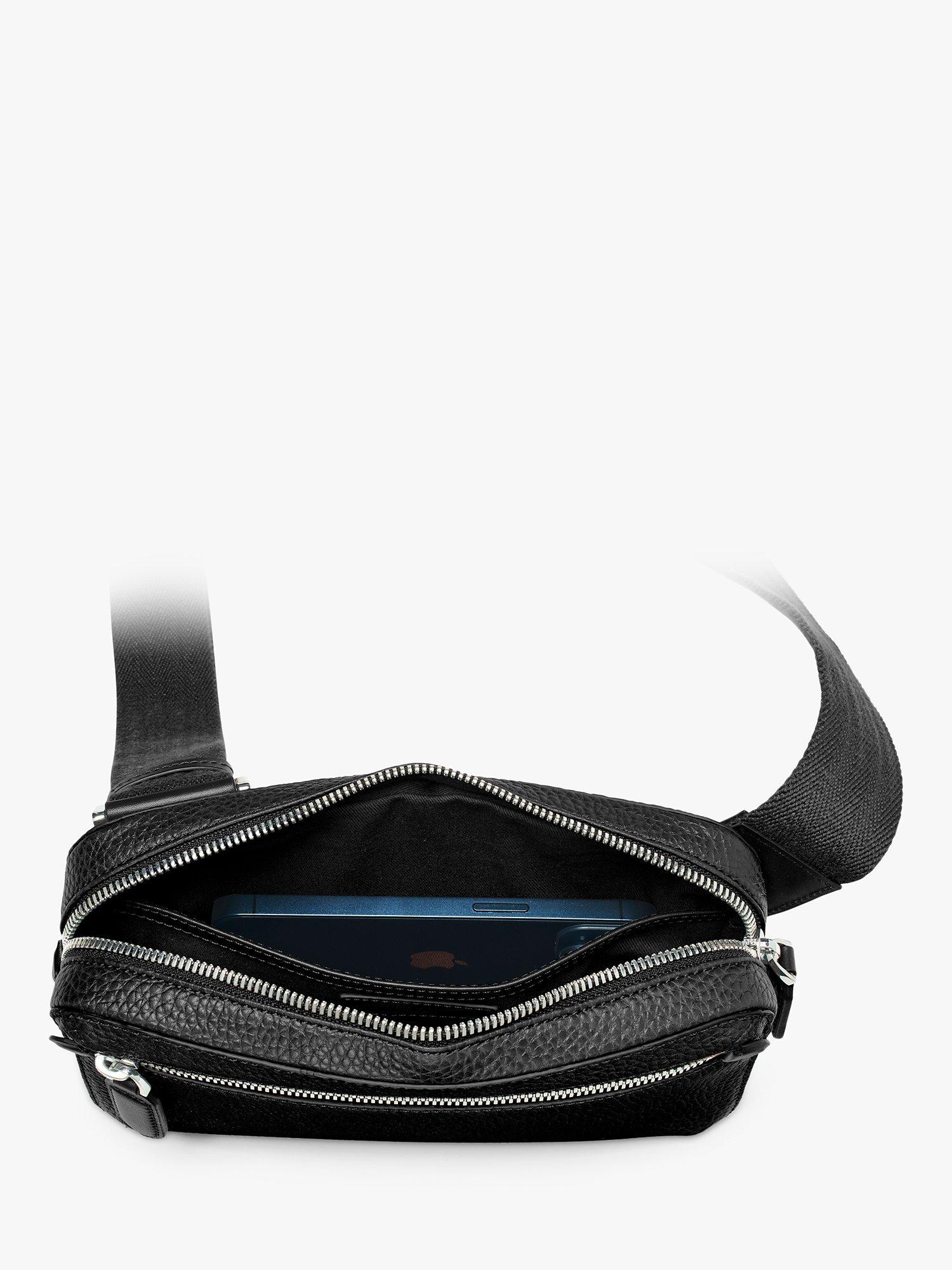 Product image 4 of 5, which shows Aspinal of London Compact Pebble Leather Reporter Bag, Black