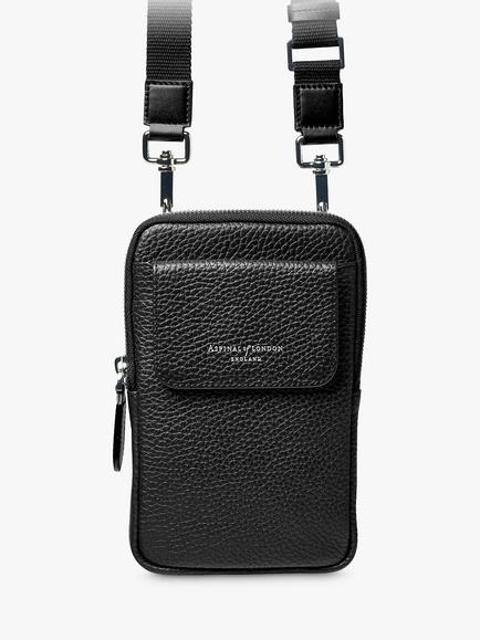 Aspinal of London Reporter Pebble Leather Crossbody Phone Bag, Black
