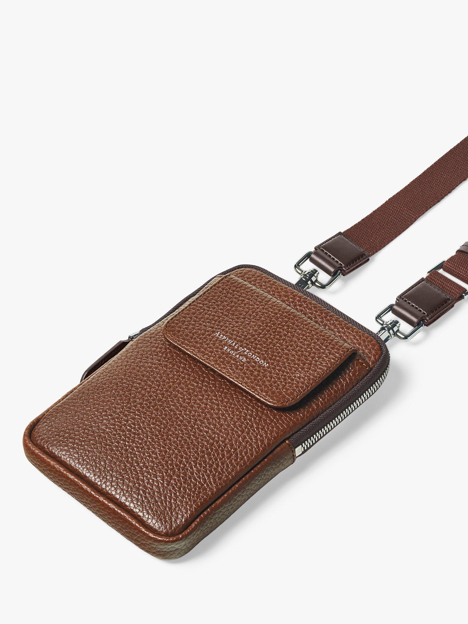 Product image 4 of 6, which shows Aspinal of London Reporter Pebble Leather Crossbody Phone Bag, Tobacco