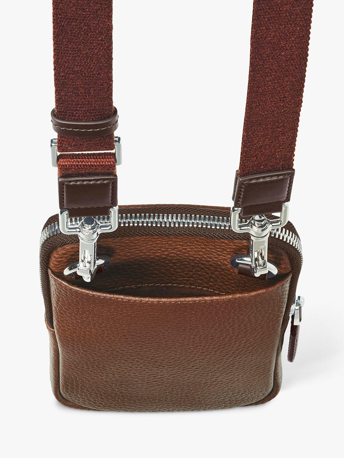 Product image 5 of 6, which shows Aspinal of London Reporter Pebble Leather Crossbody Phone Bag, Tobacco