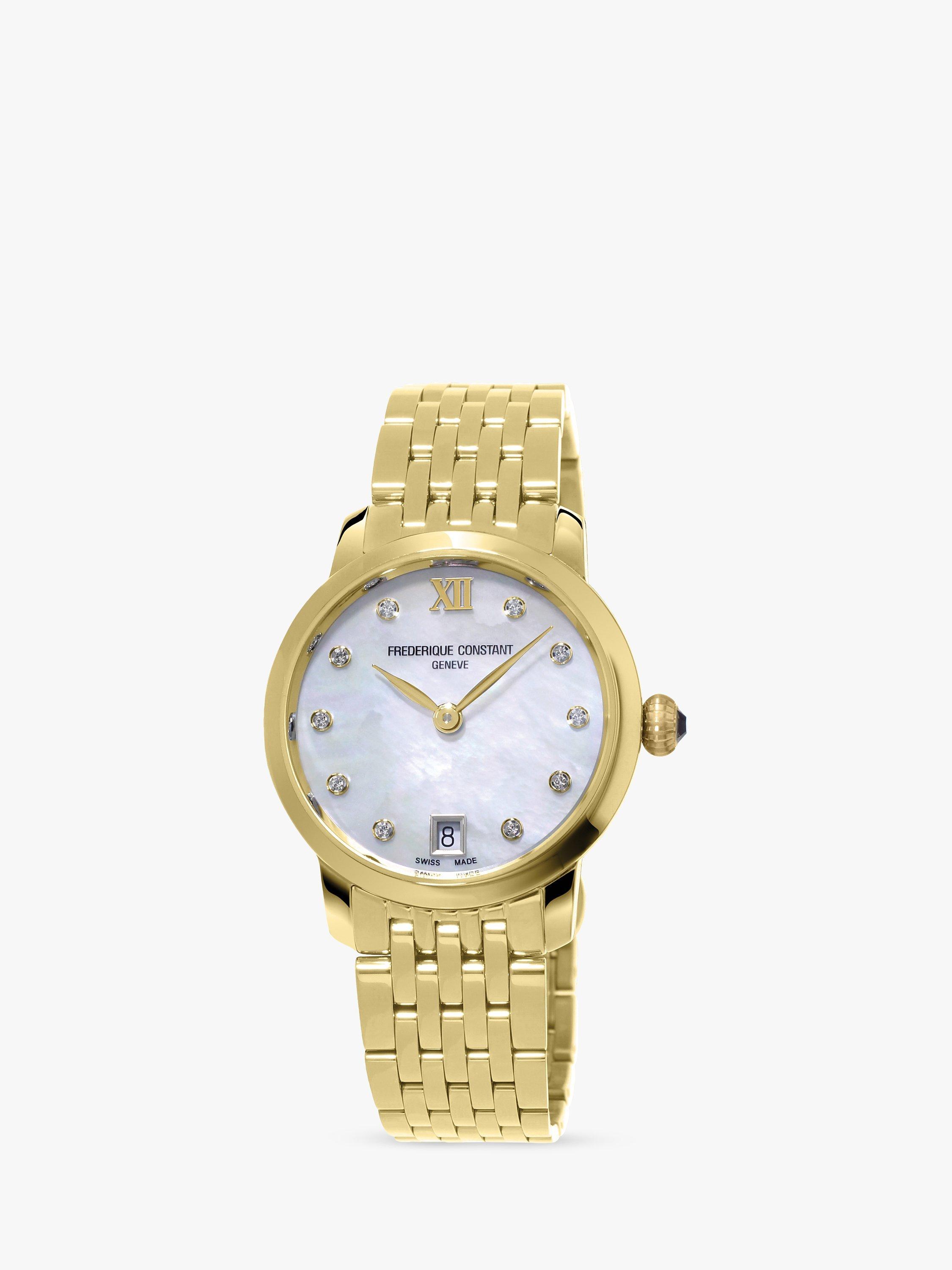 Product image 1 of 3, which shows Frederique Constant FC-220MPWD1S25B Women's Slimline Watch, Gold