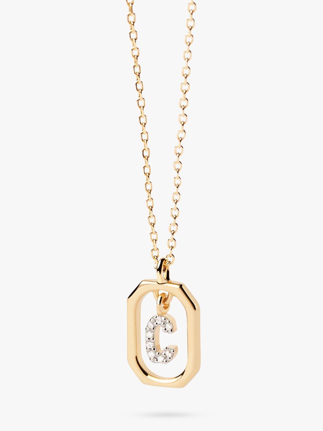 Product image 2 of 4, which shows PDPAOLA Octagonal Cubic Zirconia Alphabet Initial Pendant Necklace, Gold C