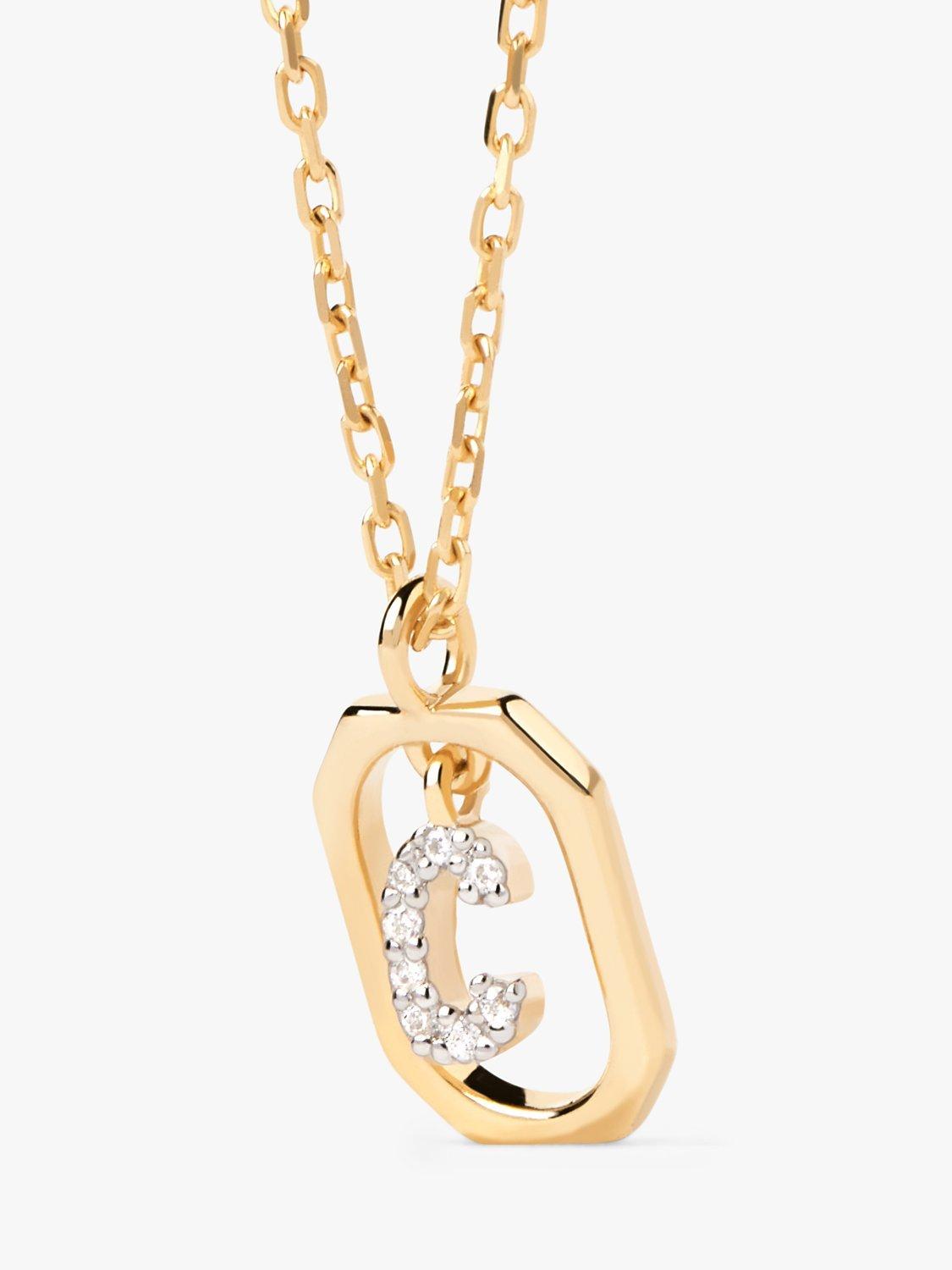 Product image 3 of 4, which shows PDPAOLA Octagonal Cubic Zirconia Alphabet Initial Pendant Necklace, Gold C