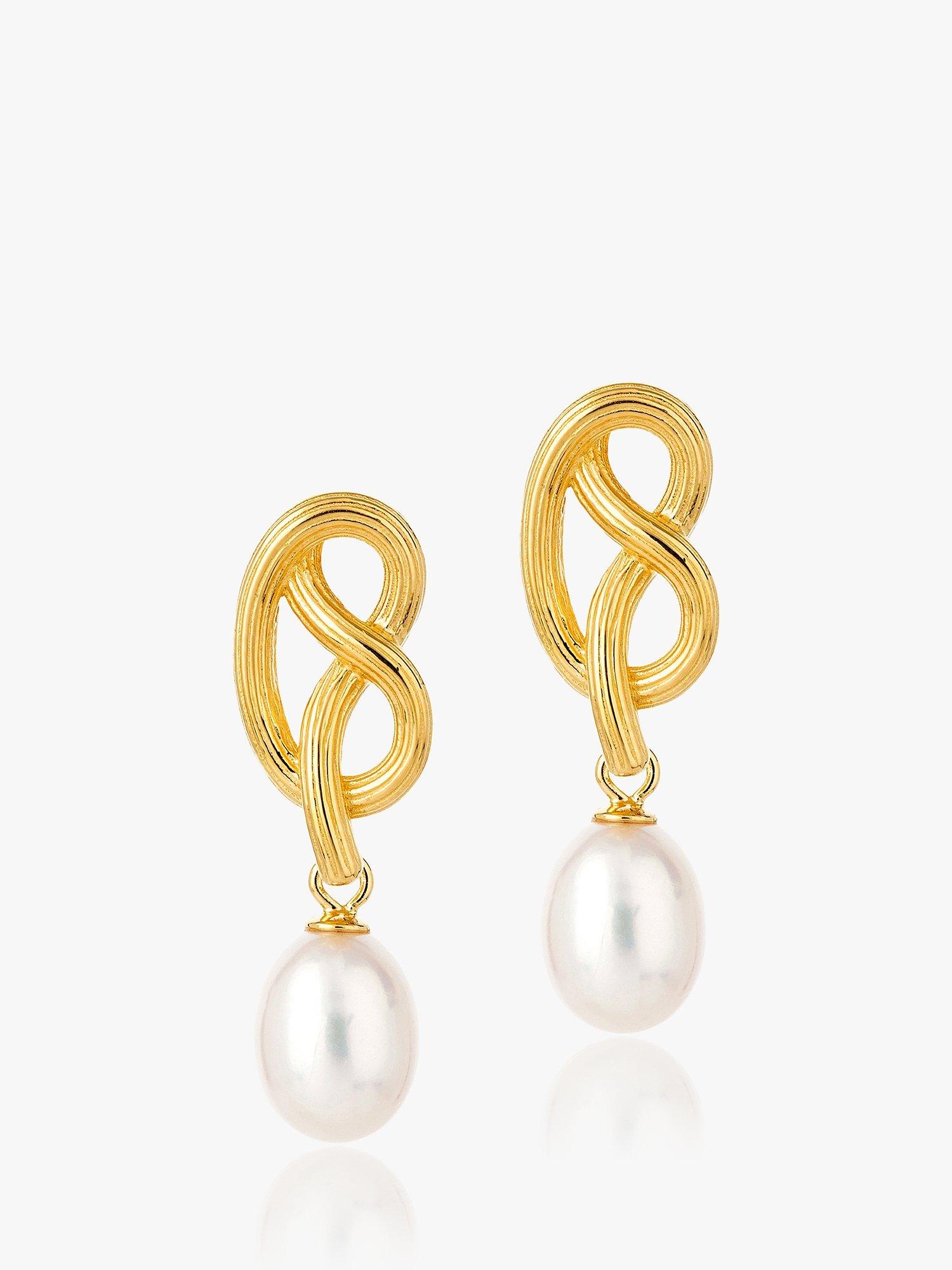 Product image 1 of 5, which shows Claudia Bradby Love Knot Freshwater Pearl Drop Earrings, Gold