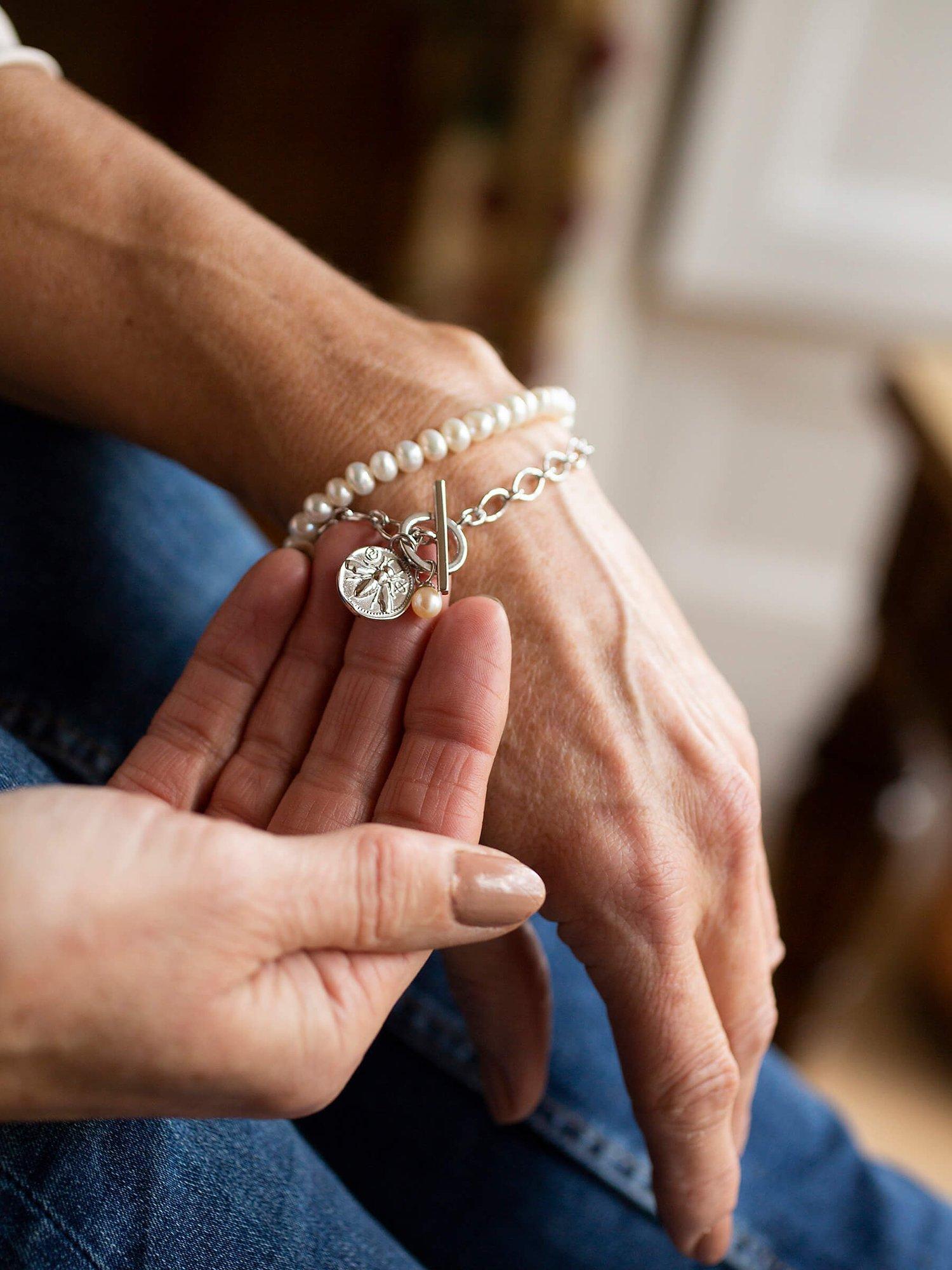 Product image 3 of 6, which shows Claudia Bradby Freshwater Button Pearl Bracelet, Silver