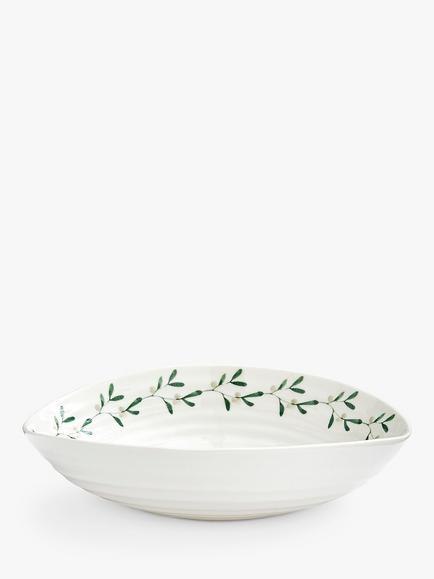 Sophie Conran for Portmeirion Mistletoe Porcelain Pasta Bowl, Set of 4, 23.5cm, White/Green - view 2, White