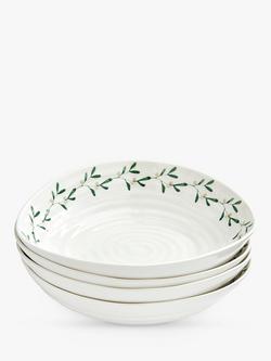 Sophie Conran for Portmeirion Mistletoe Porcelain Pasta Bowl, Set of 4, 23.5cm, White/Green, White
