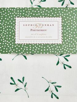 Sophie Conran for Portmeirion Mistletoe Cotton Napkins, Set of 2, White/Green - view 2, White/Green