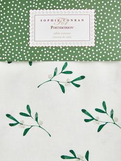 Sophie Conran for Portmeirion Mistletoe Cotton Table Runner, 250cm, White/Green - view 2, White