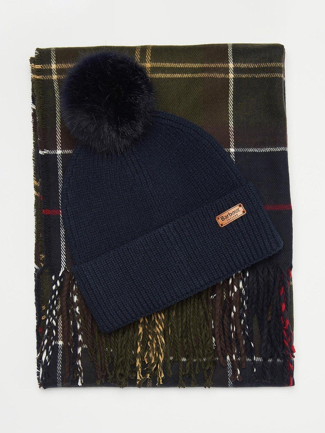 Product image 2 of 6, which shows Barbour Dover & Hailes Beanie Hat & Scarf Gift Set, Navy/Multi