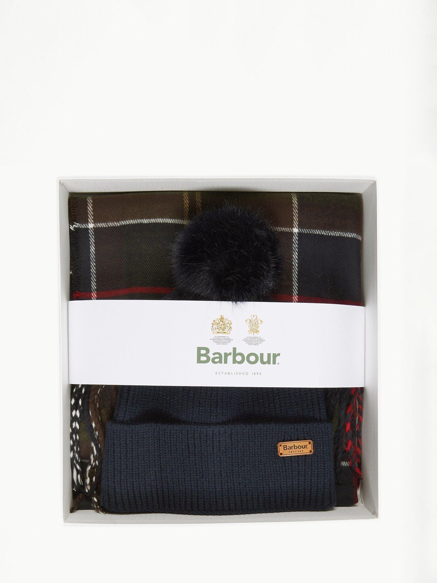 Product image 6 of 6, which shows Barbour Dover & Hailes Beanie Hat & Scarf Gift Set, Navy/Multi