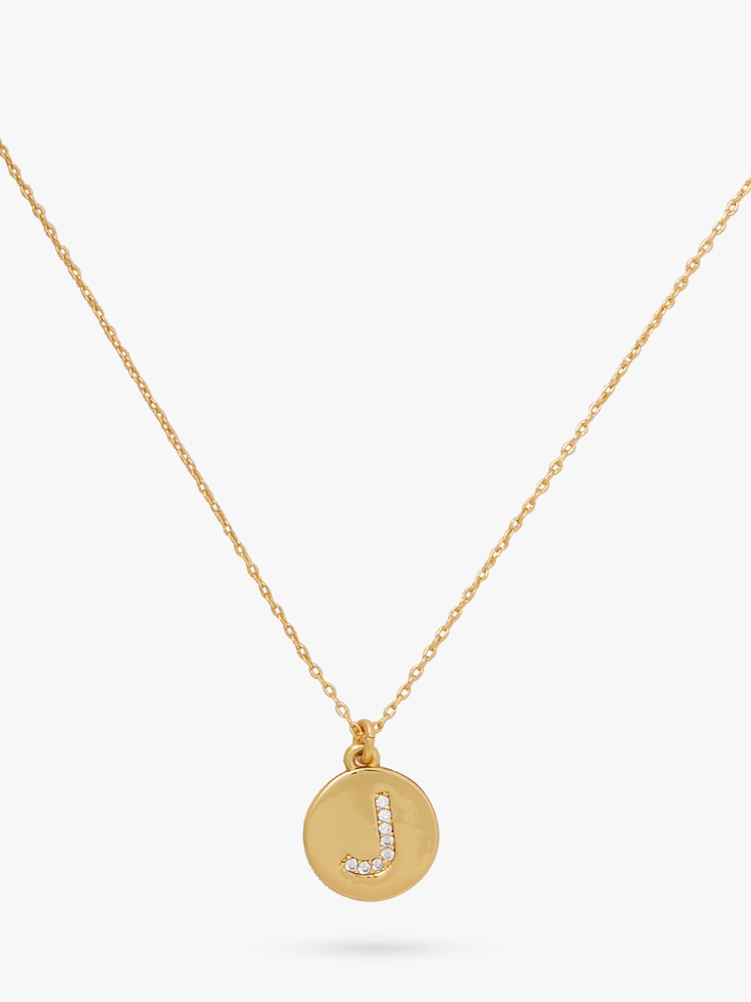 kate spade new york Mini Initial Pave Cubic Zirconia Pendant Necklace, Gold, J