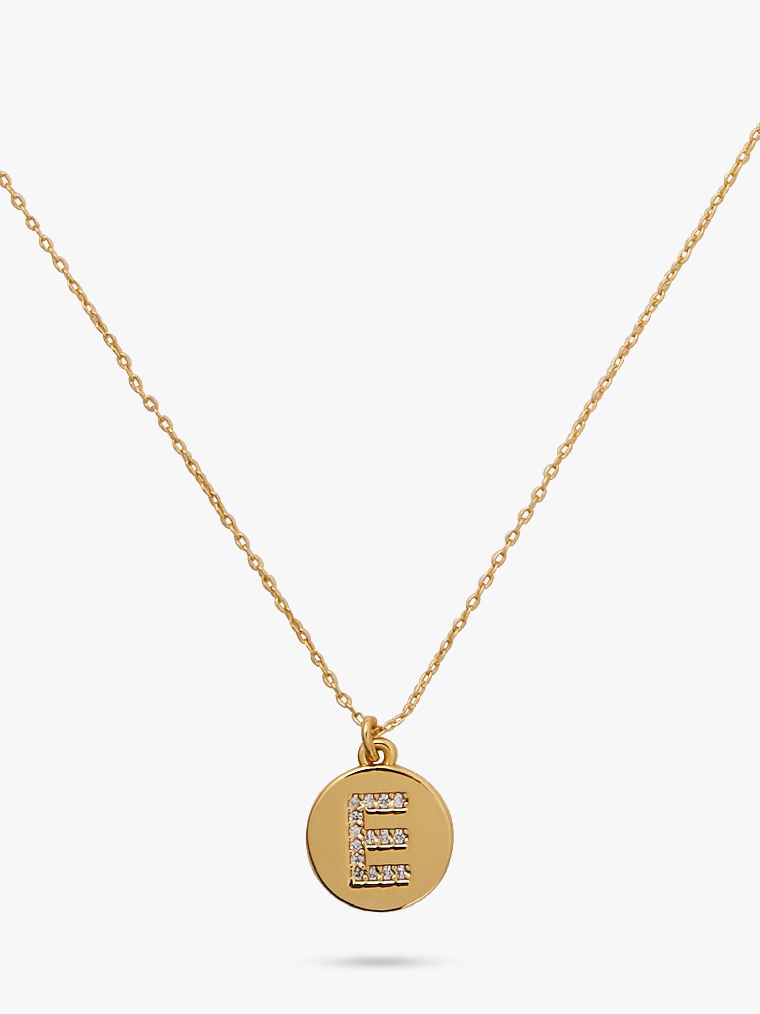 kate spade new york Mini Initial Pave Cubic Zirconia Pendant Necklace, Gold, E