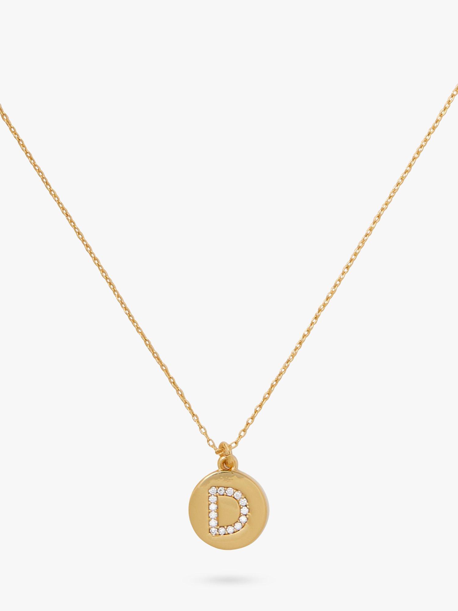kate spade new york Mini Initial Pave Cubic Zirconia Pendant Necklace, Gold, D
