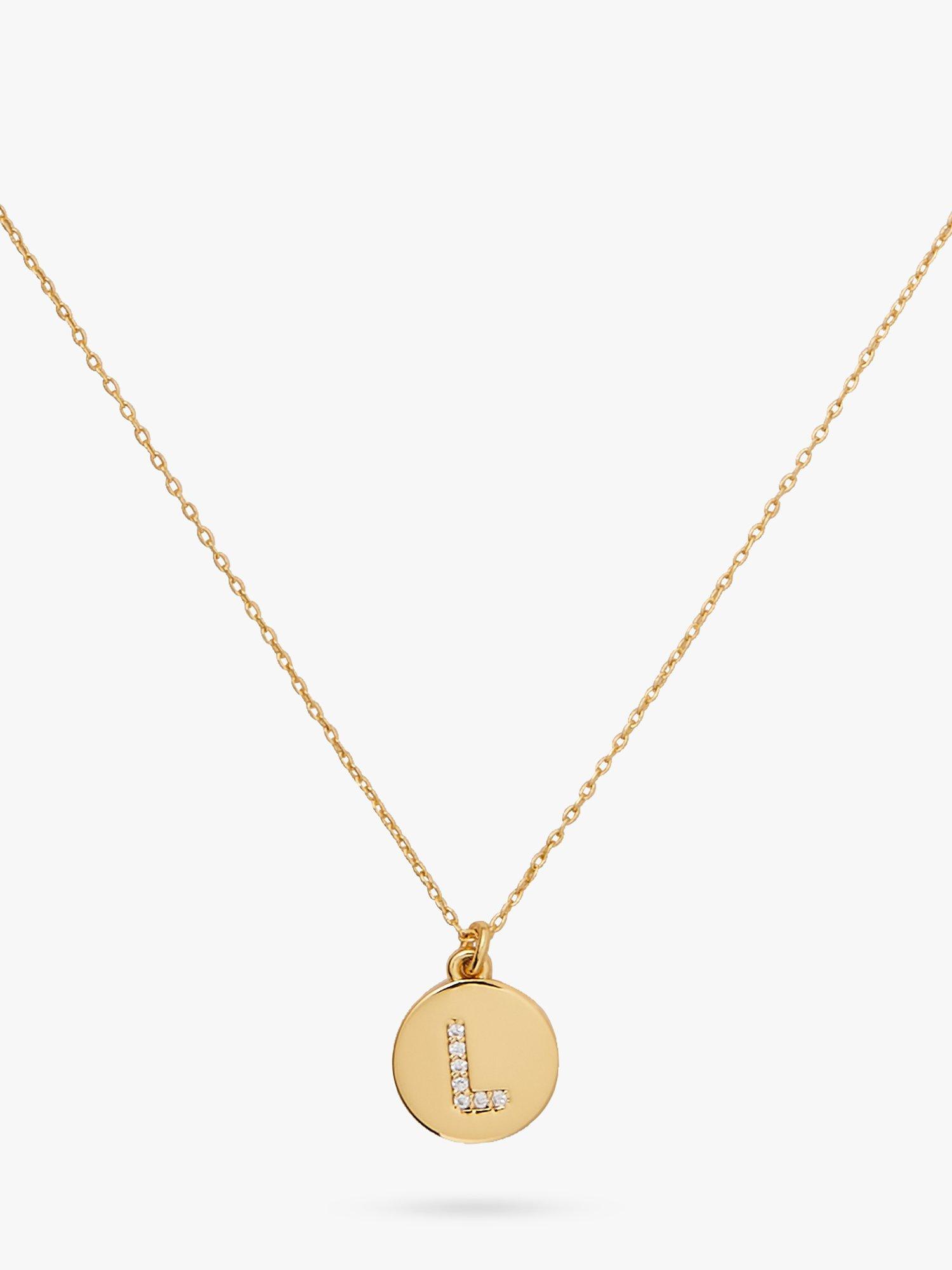 kate spade new york Mini Initial Pave Cubic Zirconia Pendant Necklace, Gold, L