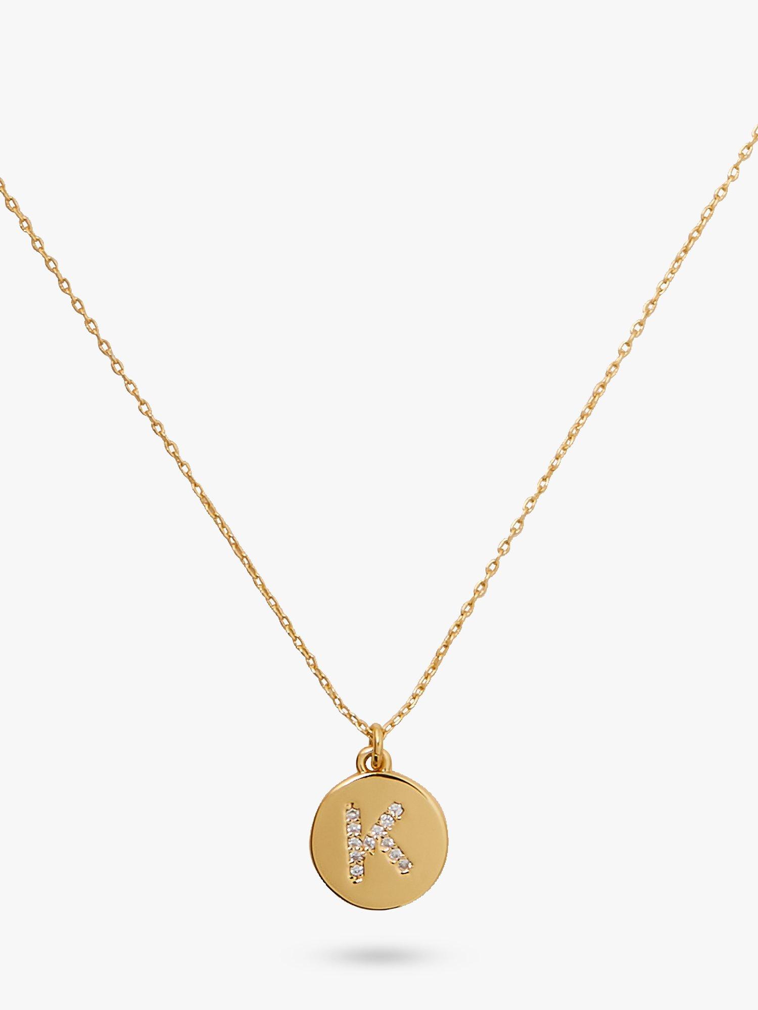 kate spade new york Mini Initial Pave Cubic Zirconia Pendant Necklace, Gold, K