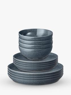 Denby Dark Grey Speckle Stoneware Coupe Dinnerware Set, 12 Piece, Grey, Grey