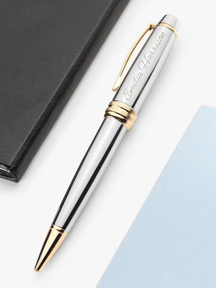 Treat Republic Personalised Cross Silver Medallist Ballpoint Pen, Silver/Gold - view 2, Silver/Gold
