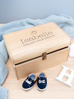 Treat Republic Personalised New Baby's Shoes Luxury Wooden Keepsake Chest - view 2, Natural