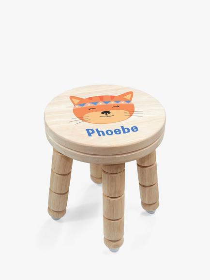 Treat Republic Personalised Cute Kitten Kids Stool, Natural, Natural