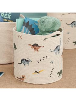 Great Little Trading Co Dino Print Woven Storage Basket, Natural/Multi - view 2, Natural/Multi