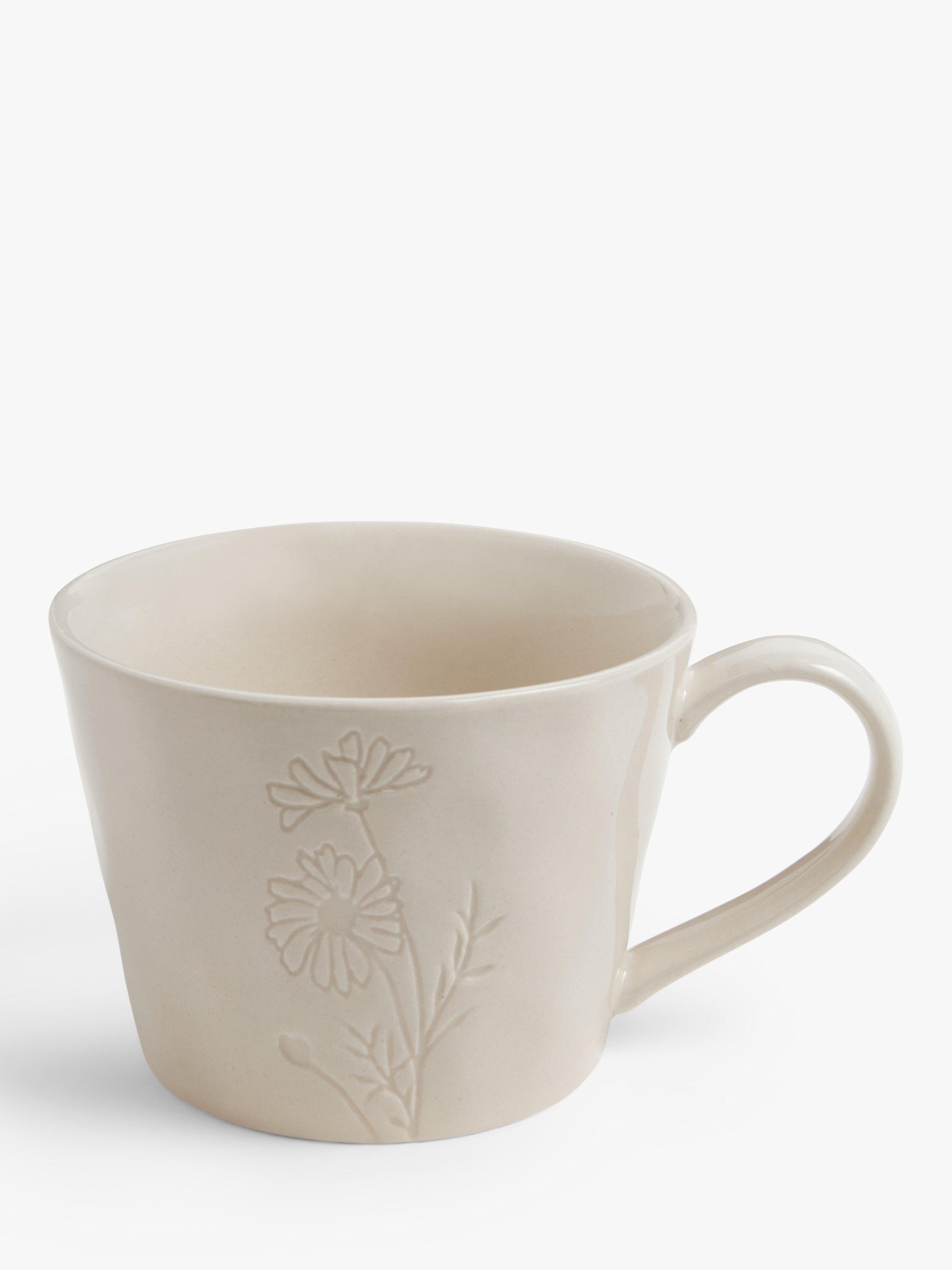 John Lewis Floral Debossed Stoneware Mug, 300ml, White