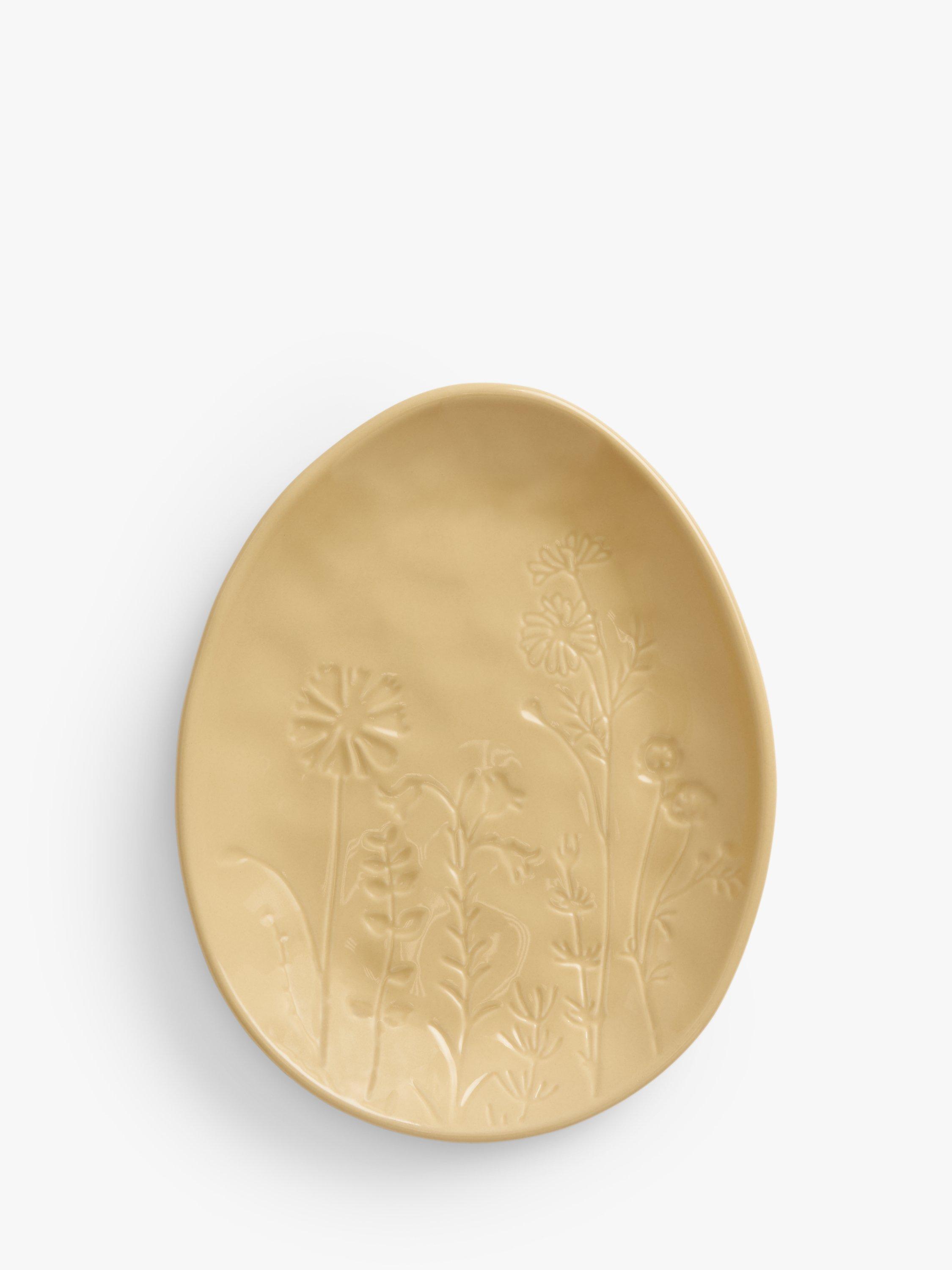 John Lewis Floral Debossed Stoneware Egg Plate, 20.5cm, Yellow £7