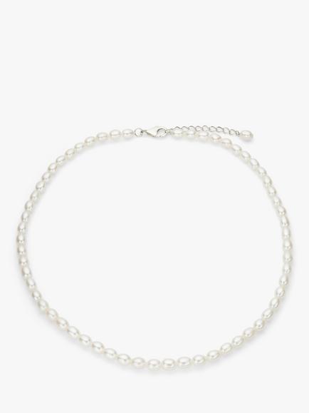 Lido Freshwater Pearl Rice Beaded Necklace, Silver, Silver Pearl