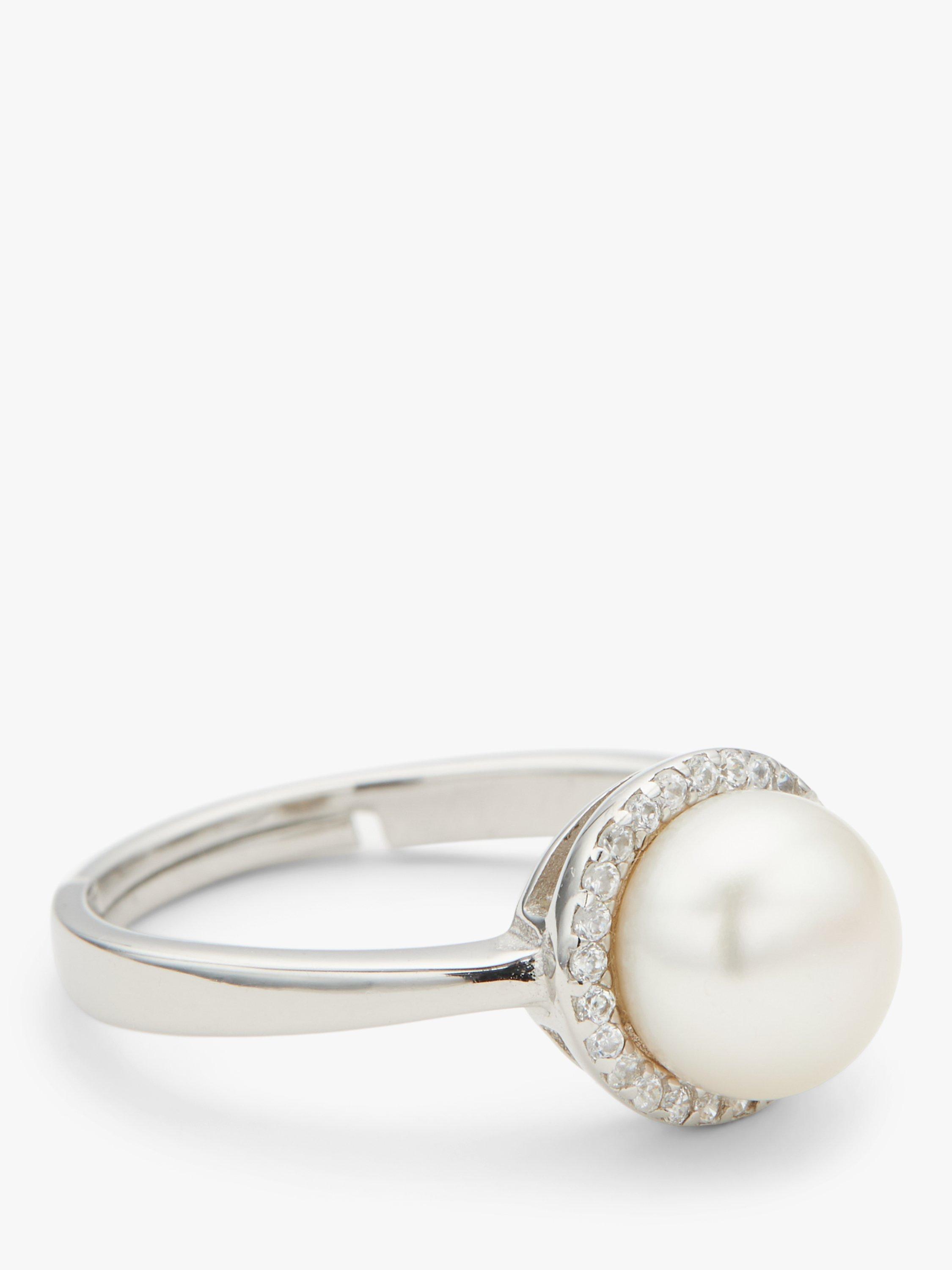 Lido Single Freshwater Pearl & Cubic Zirconia Halo Style Ring, Silver