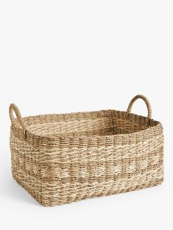 John Lewis Rectangular Seagrass Basket, Natural/White, Natural/White