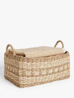 John Lewis Rectangular Seagrass Basket, Natural/White - view 2, Natural/White