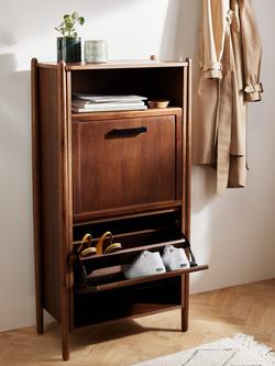 John Lewis Mid Century Shoe Cabinet, 2 Tier, Natural Honey - view 2, Natural Honey